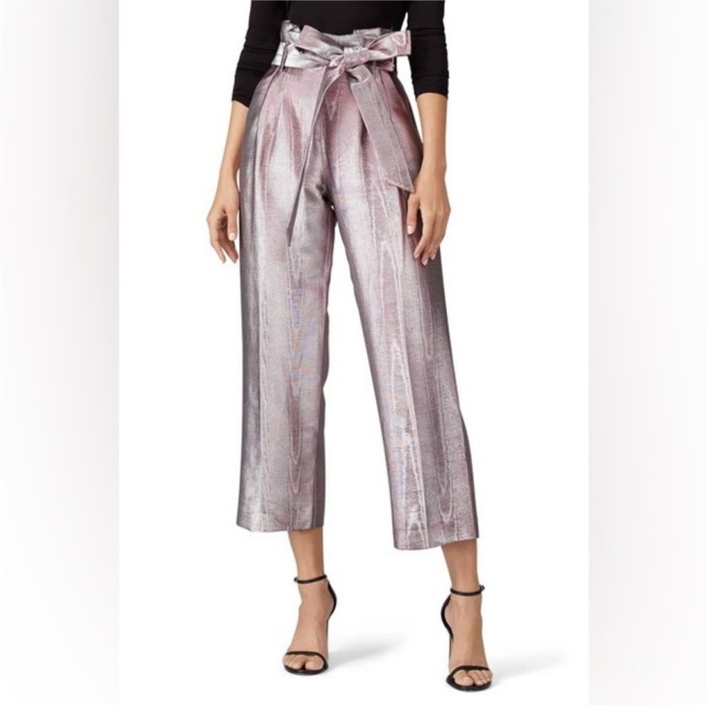 Badgley Mishka Pink Metallic Paper Bag Cropped Wide Leg Pants